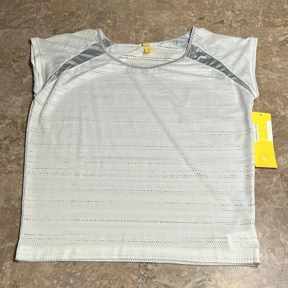 LOLE vtg oversize white sheer eyelet t shirt,silver trim,PTP 20” ,raglan,XS,S,M - Picture 12 of 15